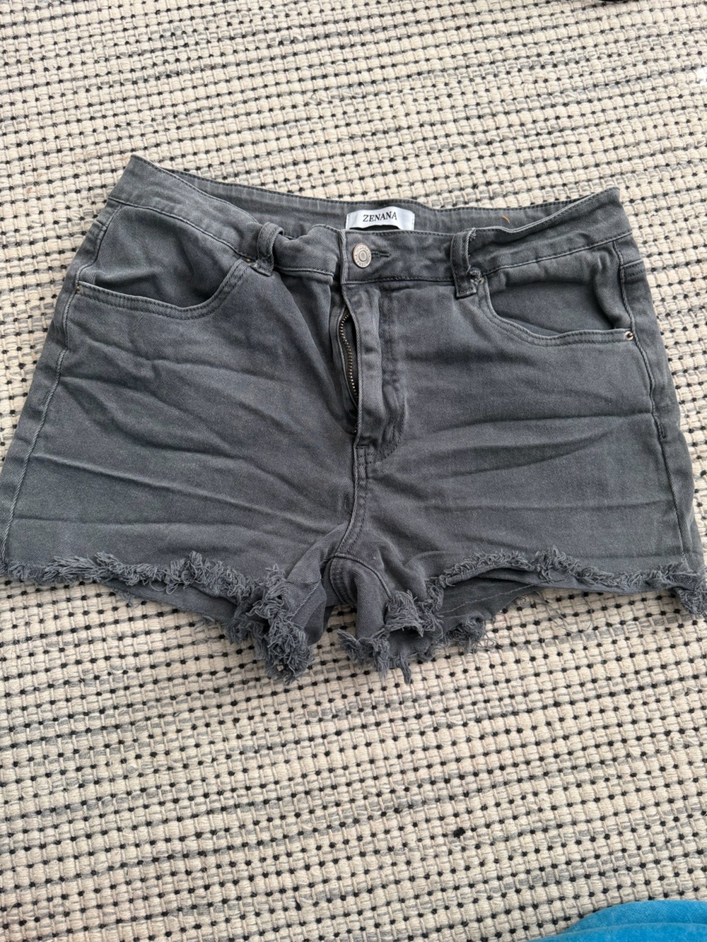 Zenana Outfitters Gray Denim Shorts with Frayed Hem